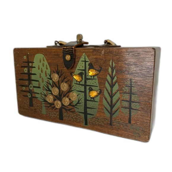 Enid Collins Wooden Box Bag "Money Tree XI" - 1965 Signed Original Vintage - Picture 2 of 8